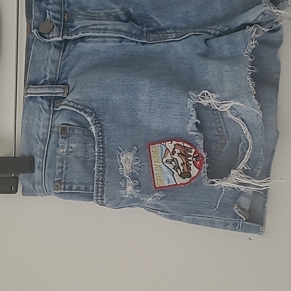 All Saints Kate High Waist Distressed Cut Off Patch Denim Shorts Size 26 - Picture 4 of 14